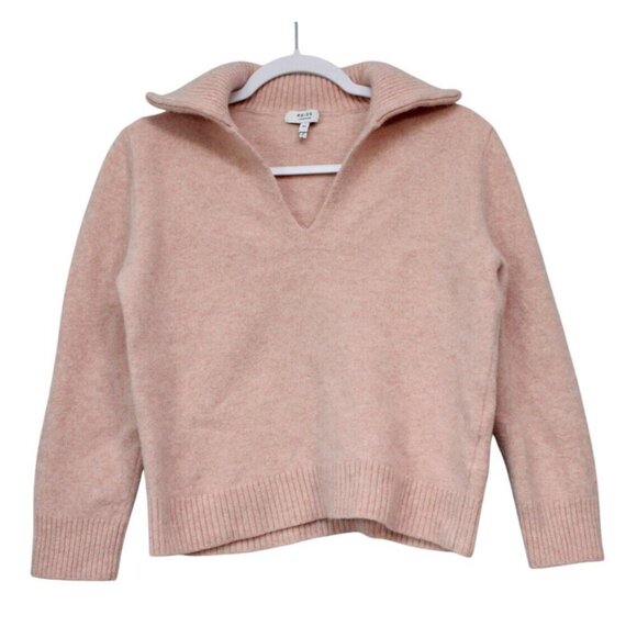 Reiss Sweater Size Medium Wool Cashmere Collared Pastel Pink Ribbed Knit Preppy - Picture 1 of 12